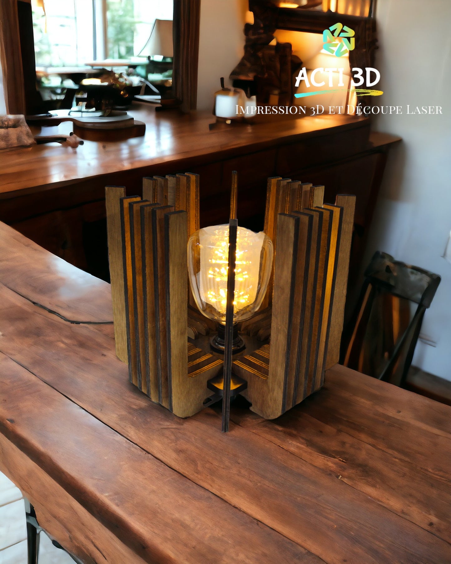 Vintage lamp Square wood Design 32*32cm